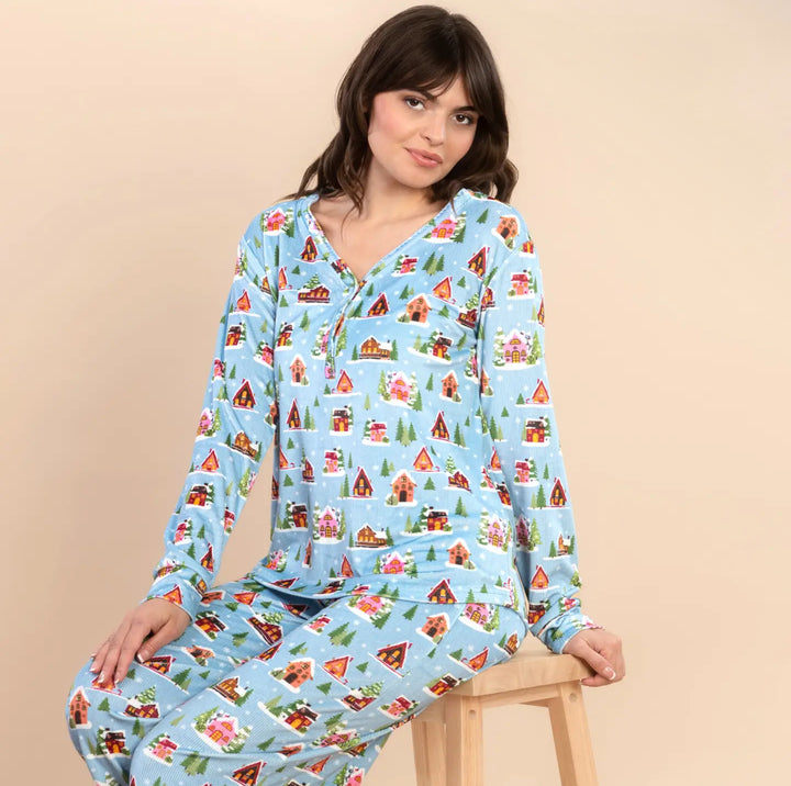 Snowy Village Henley Pajama Top