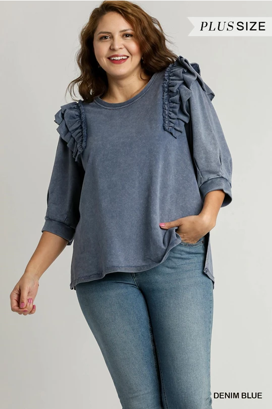 Ruffle Denim Top - Plus Size