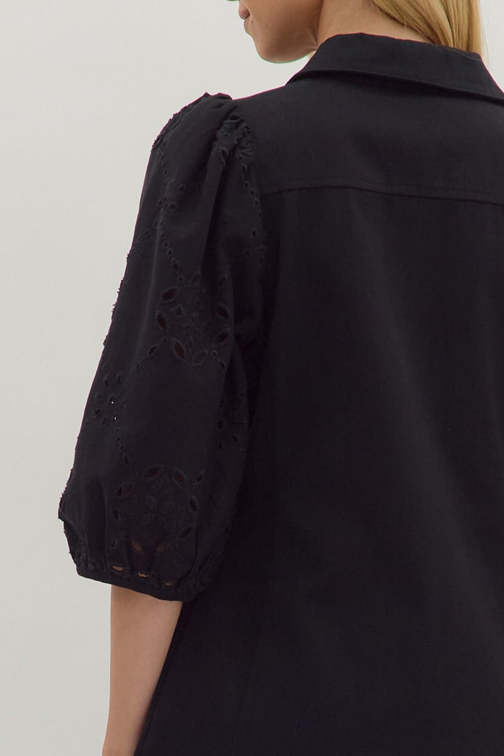 The Camden Eyelet Sleeve Shirt Dress – Black