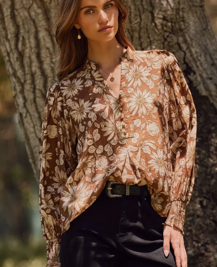 Maple Bloom Button-Front Blouse