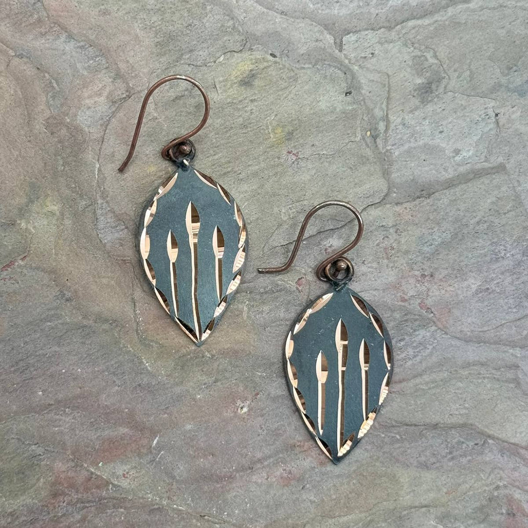 Patina Engraved Copper Earrings