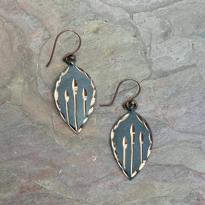 Patina Engraved Copper Earrings