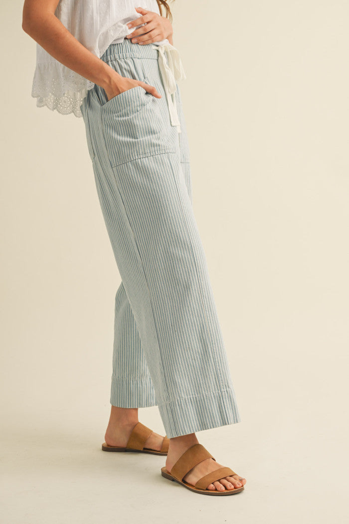Light Blue Stripes Drawstring Pants
