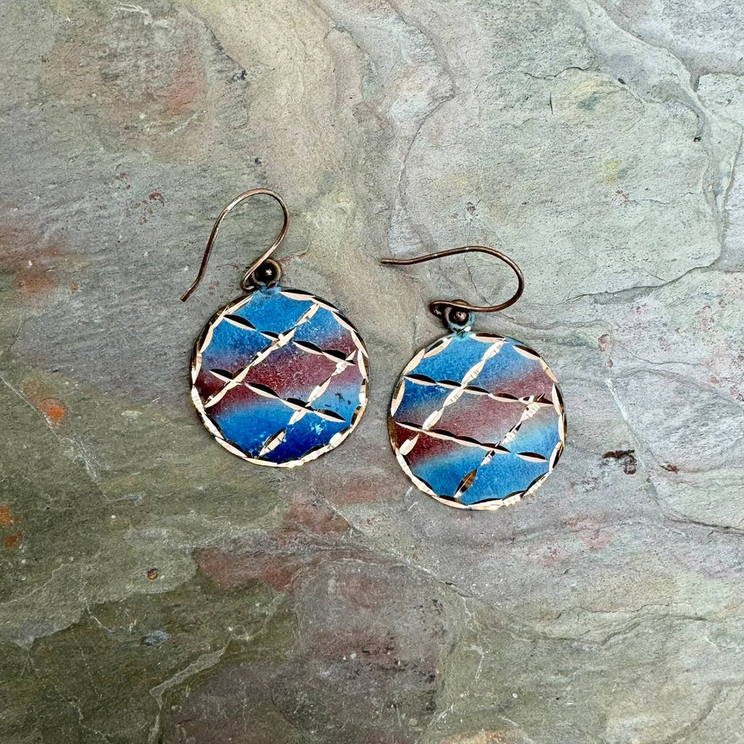 Patina Engraved Copper Earrings