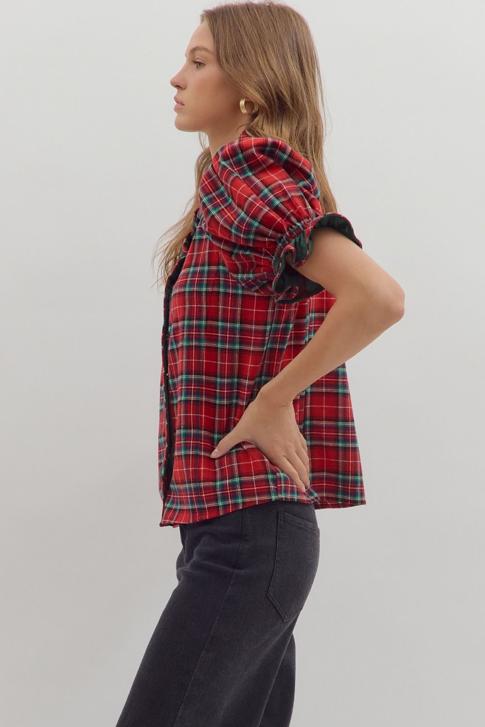 Merry & Bright Plaid Ruffle Blouse