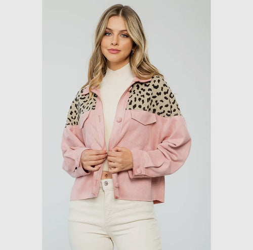 Leopard Suede Button Up Jacket