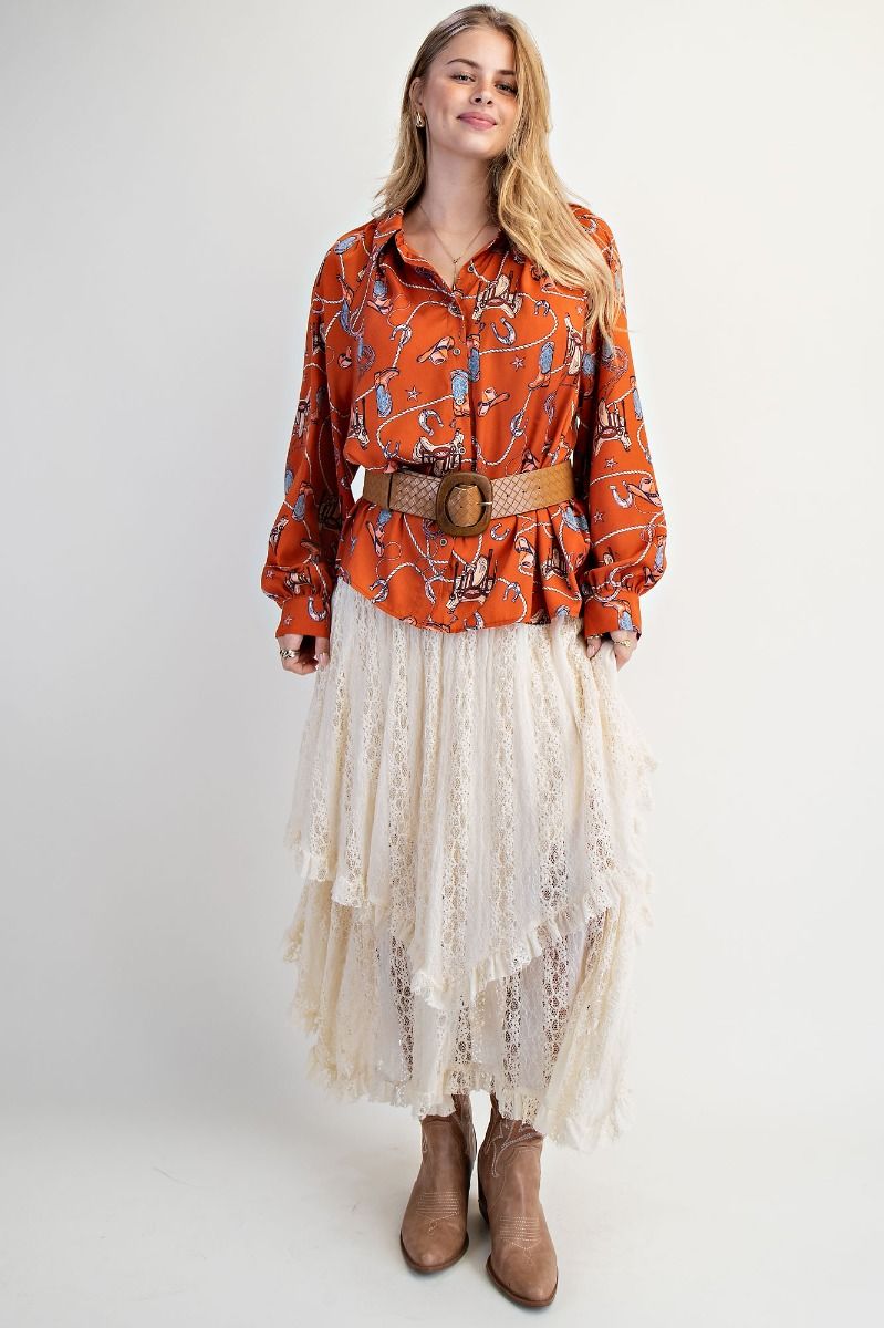 Rodeo Romance Satin Blouse - Plus