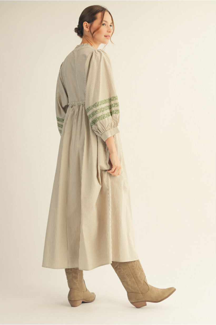 Harvest Stripe Embroidered Midi Dress