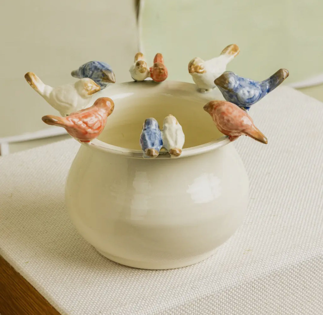 Enamel Pot with Birds on Rim