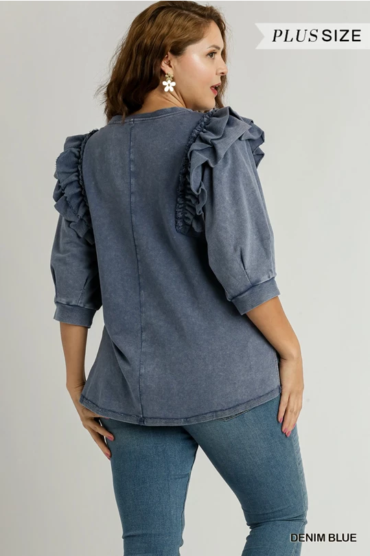 Ruffle Denim Top - Plus Size