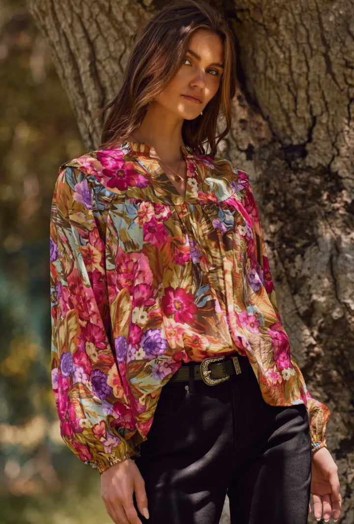 Wild Bloom Satin Blouse