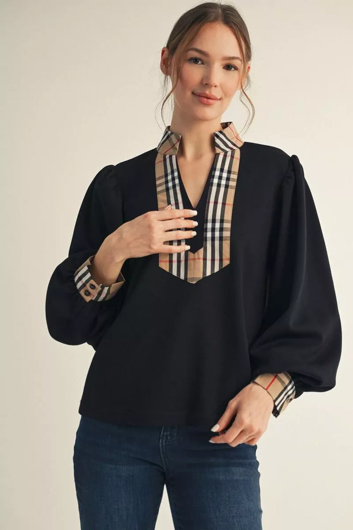 Kensington Check Trim Blouse