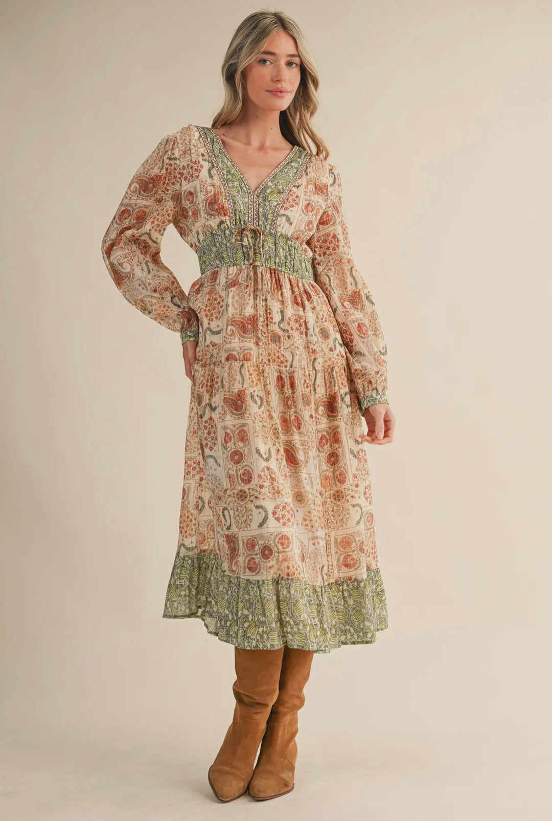 Sage & Saffron Boho Midi Dress