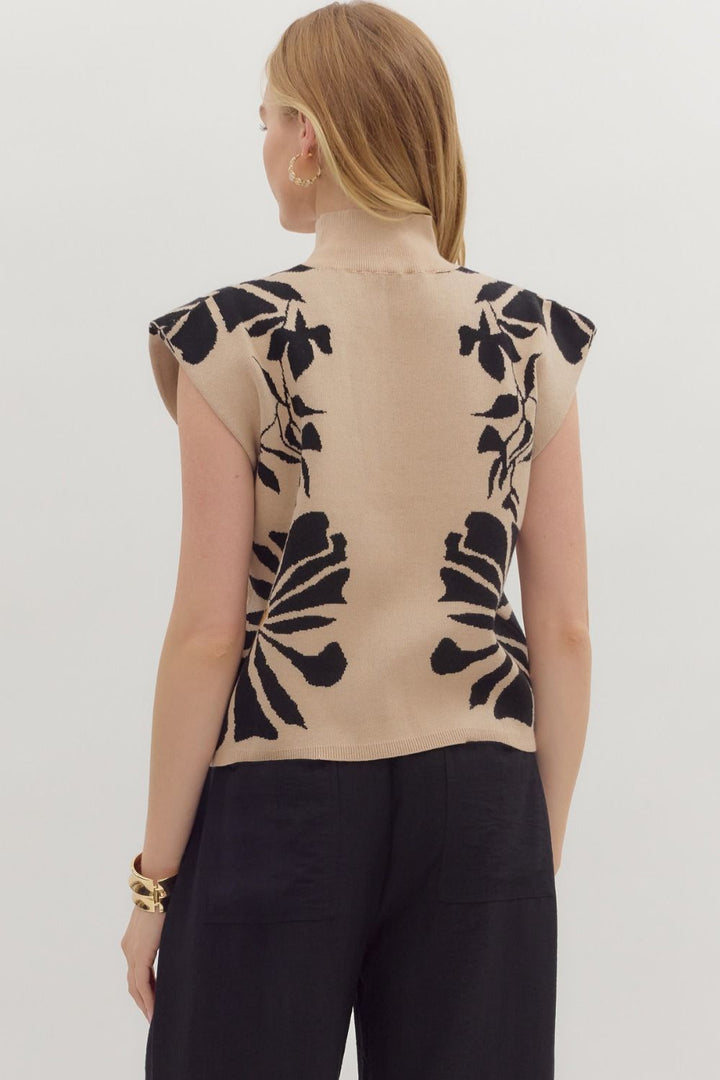 Botanical Knit Mock Neck Sweater Vest