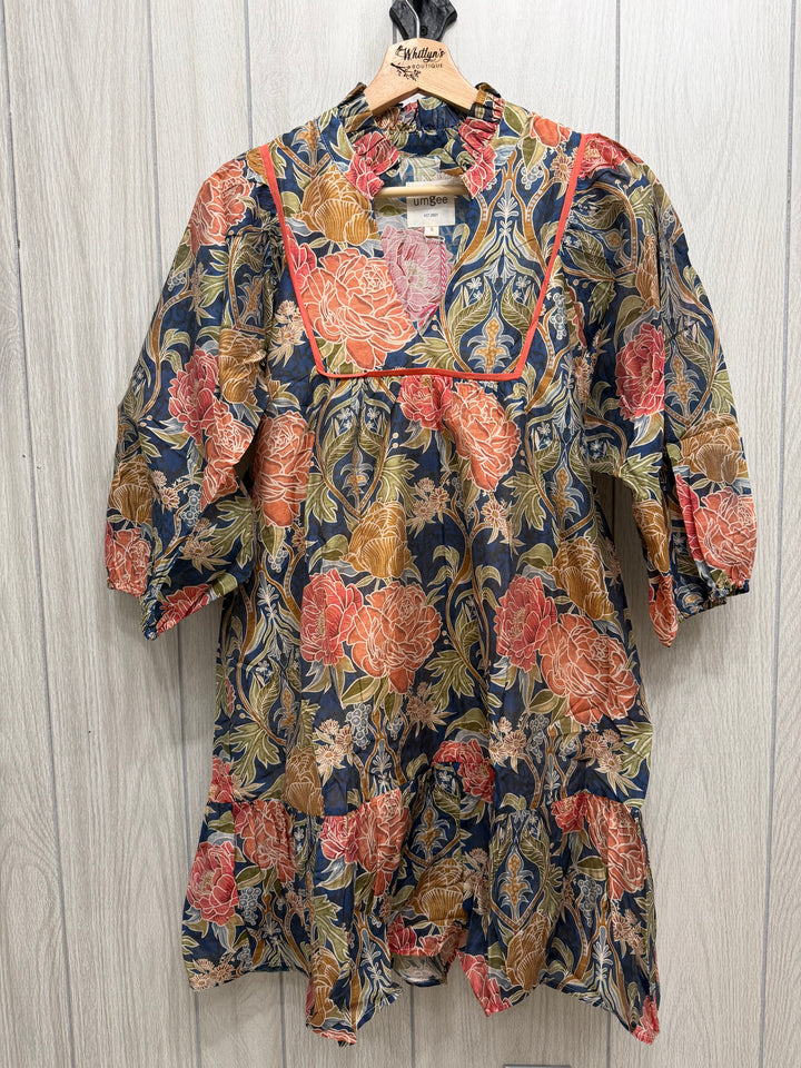 Autumn Garden Ruffle Neck Dress