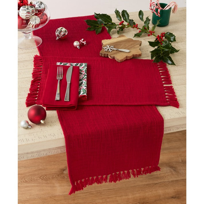 Classic Red Fringe Table Runner – 14” x 72”