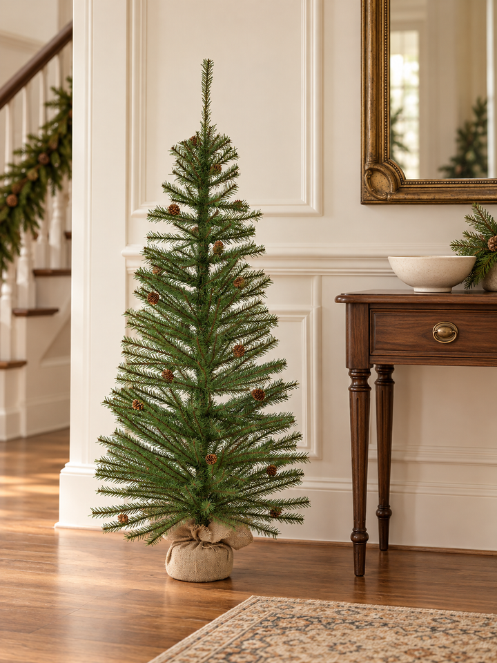 Woodland Welcome Pine Tree with Burlap Base — 4'