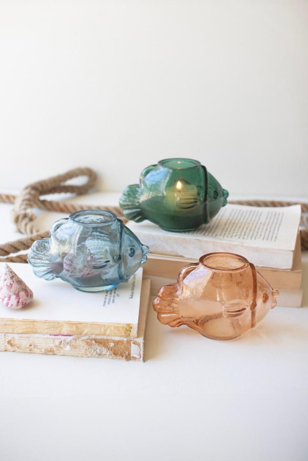 Coastal Catch Glass Tealight Holders