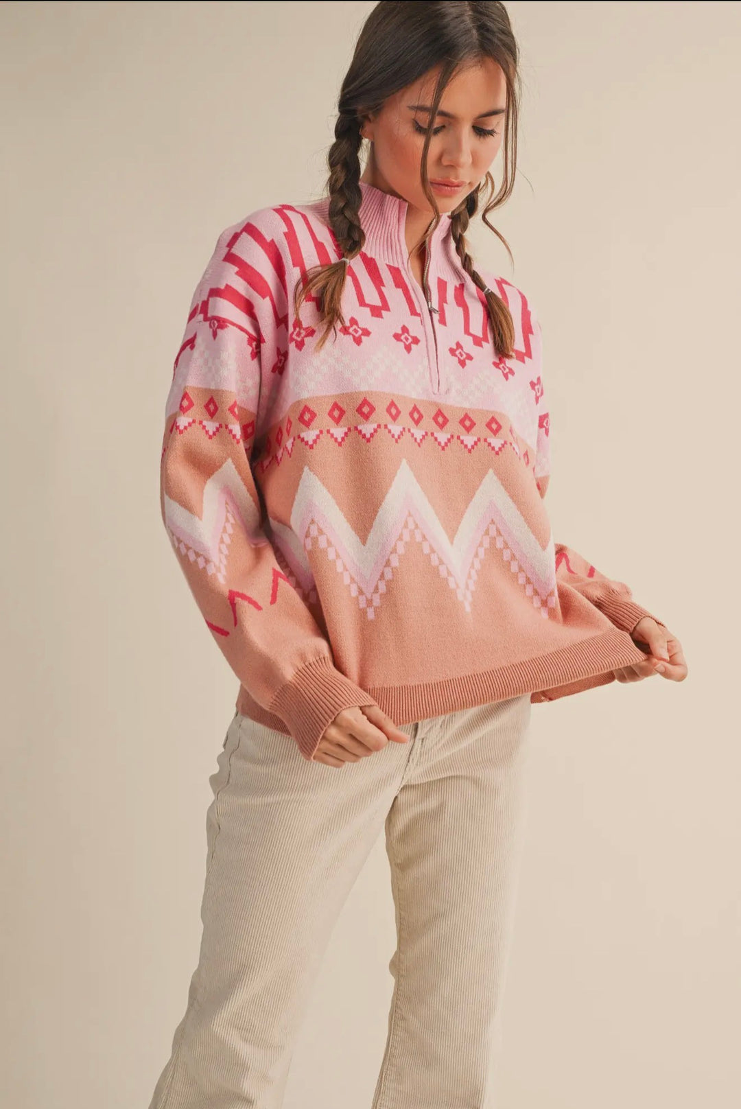Pink Peaks Half-Zip Sweater