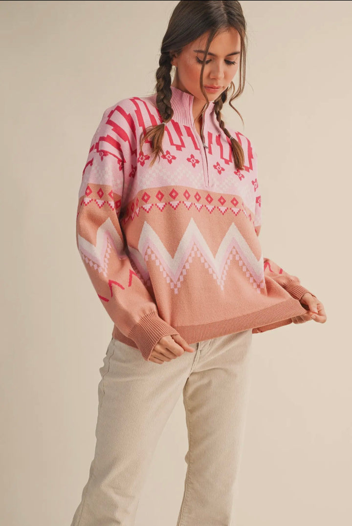 Pink Peaks Half-Zip Sweater