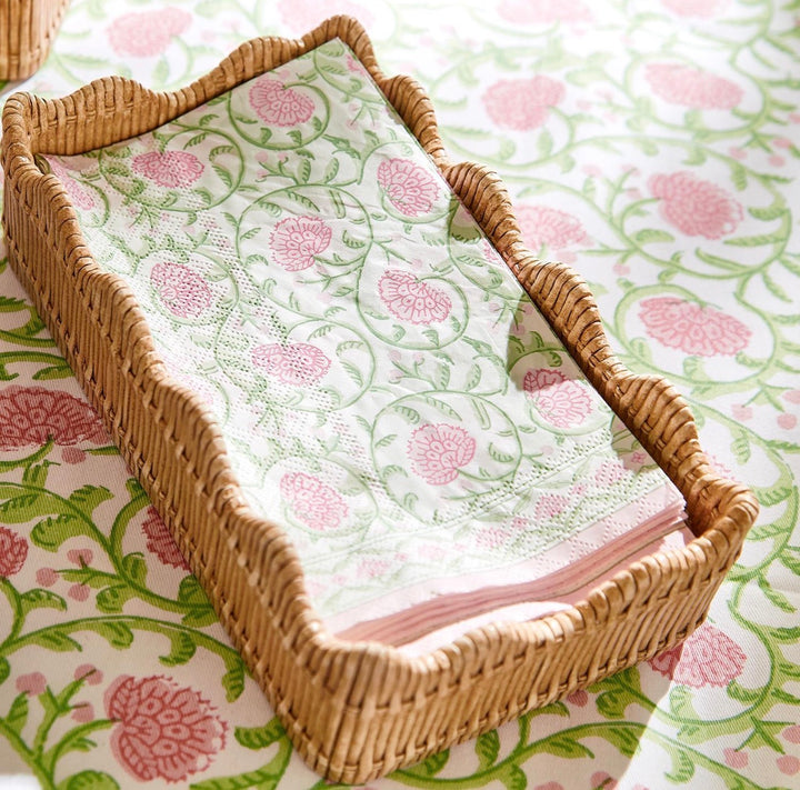 Scalloped Rattan Napkin & Flatware Caddy