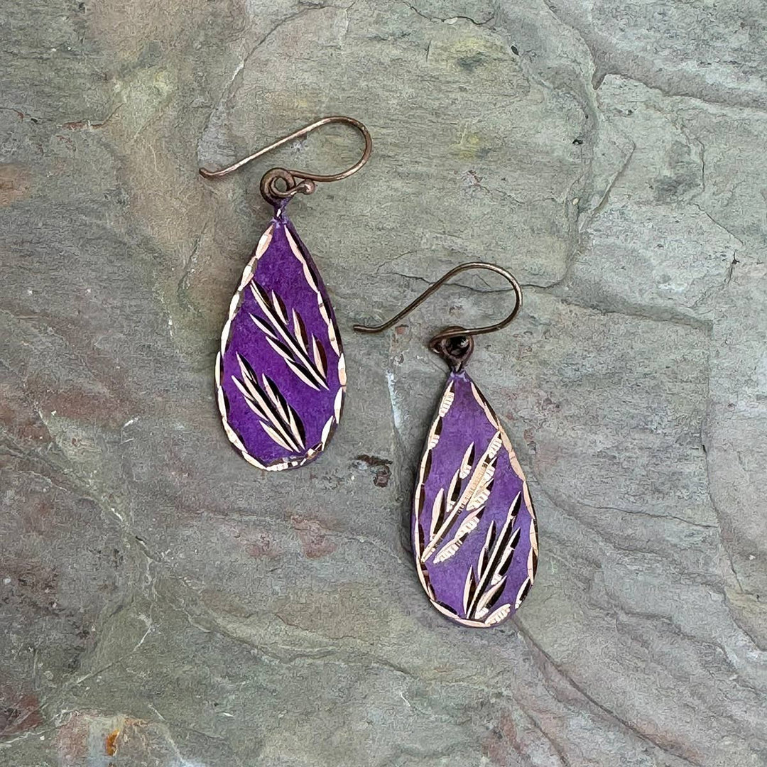 Patina Engraved Copper Earrings