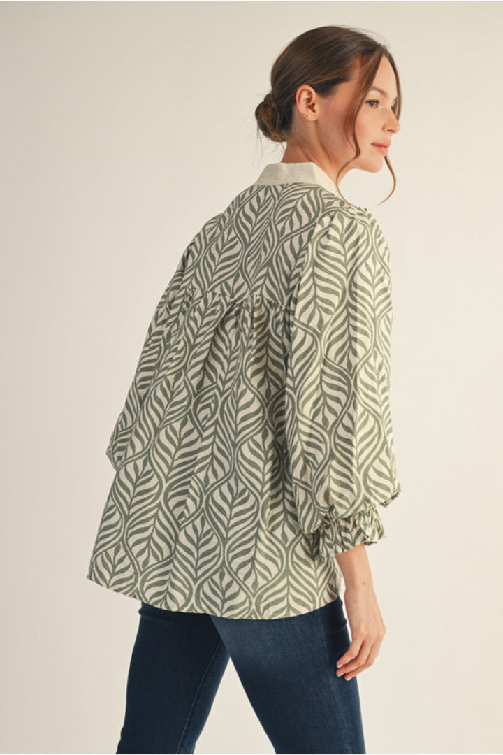 Willow Whimsy Leaf Print Blouse