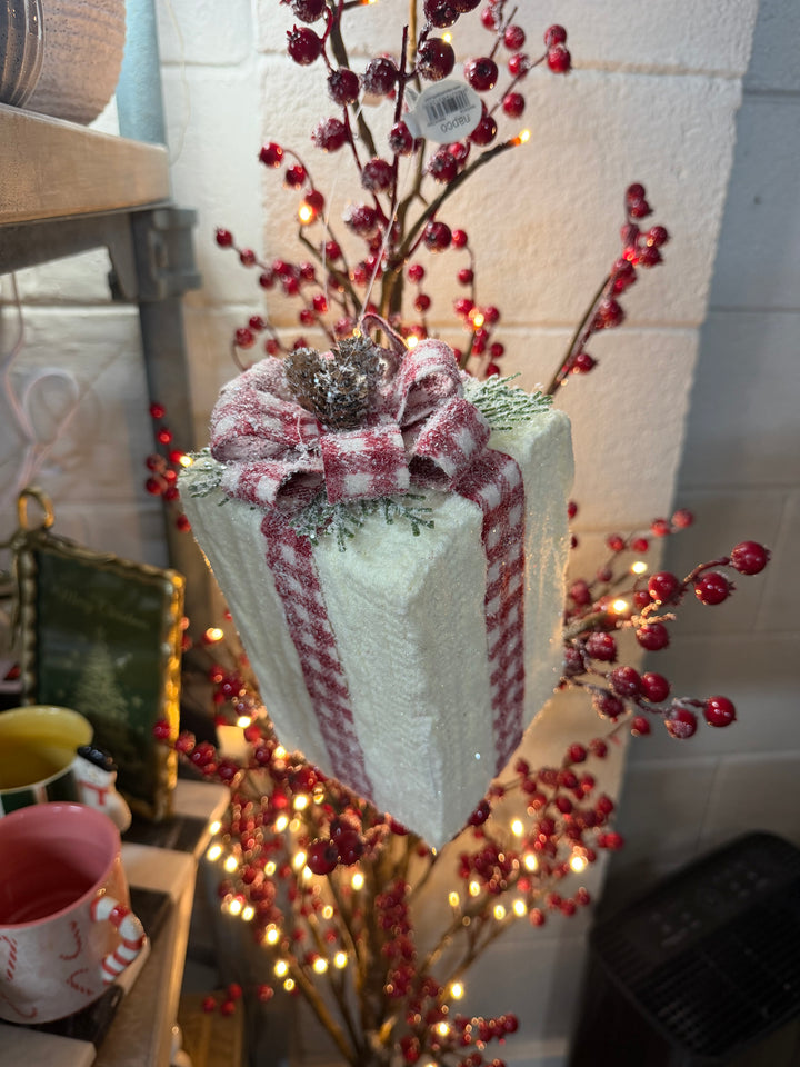 Frosted Plaid Gift Box Ornament
