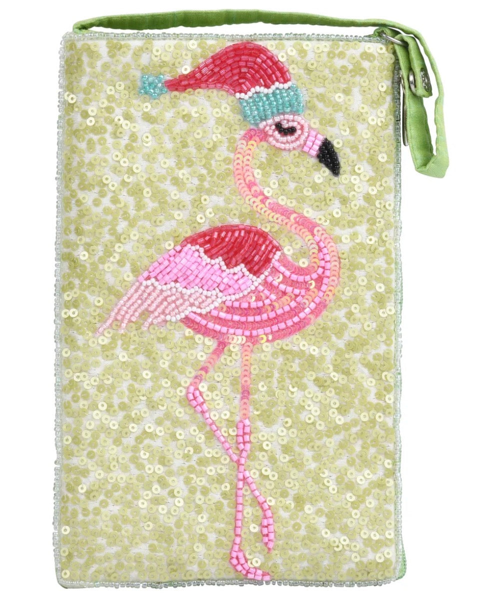 Santa Flamingo Beaded Club Bag