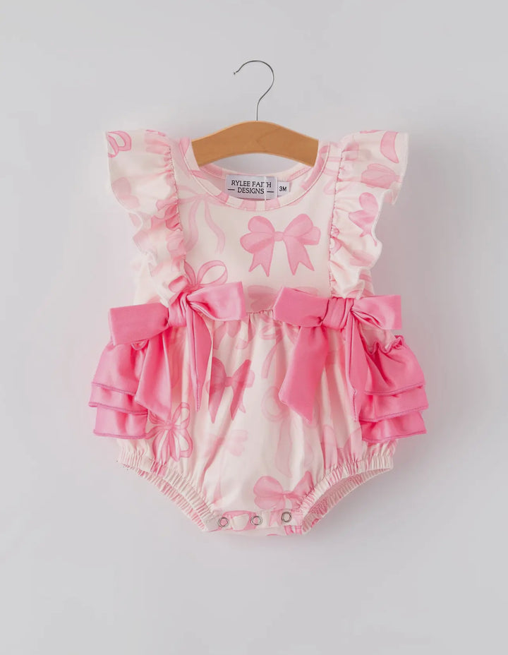 Pink Bow Ruffle Butt Romper
