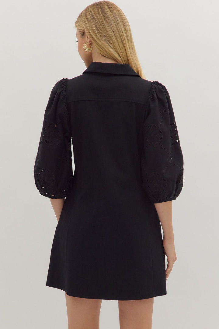 The Camden Eyelet Sleeve Shirt Dress – Black