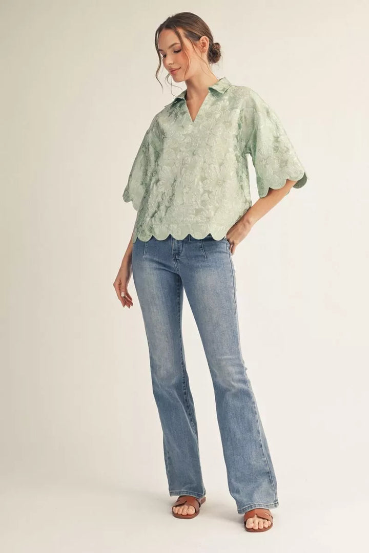 Sage Garden Scallop Blouse