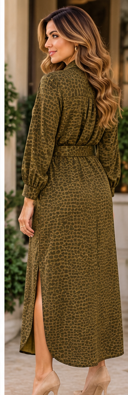 The Arden Olive Animal Print Midi Dress
