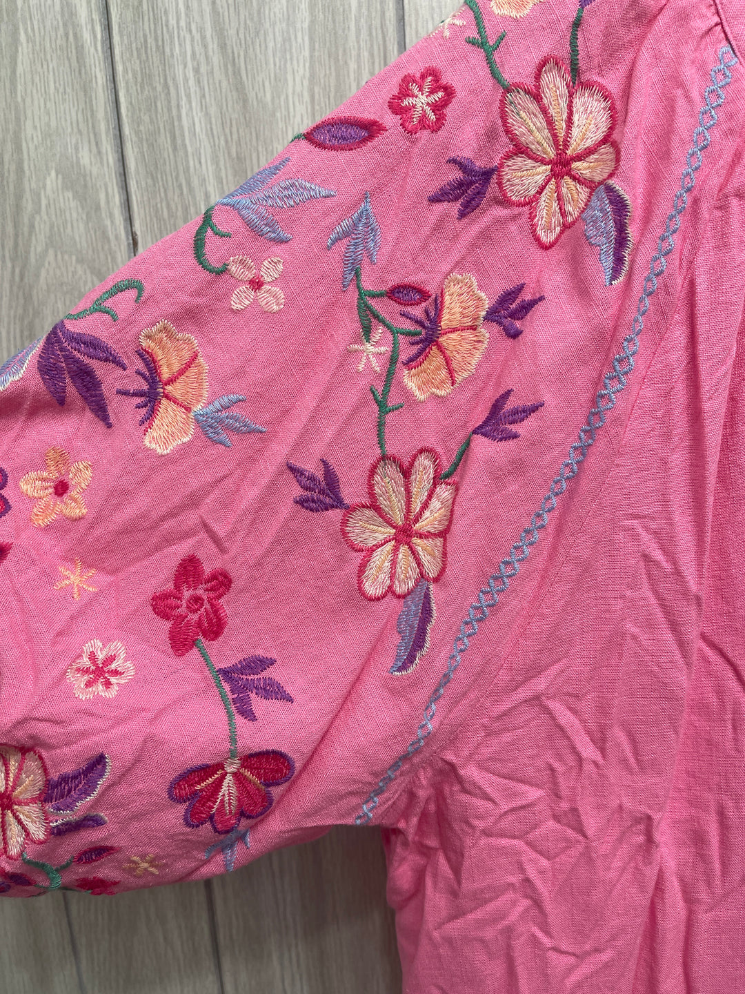 Bubble Pink Embroidered Sleeve Top - Plus