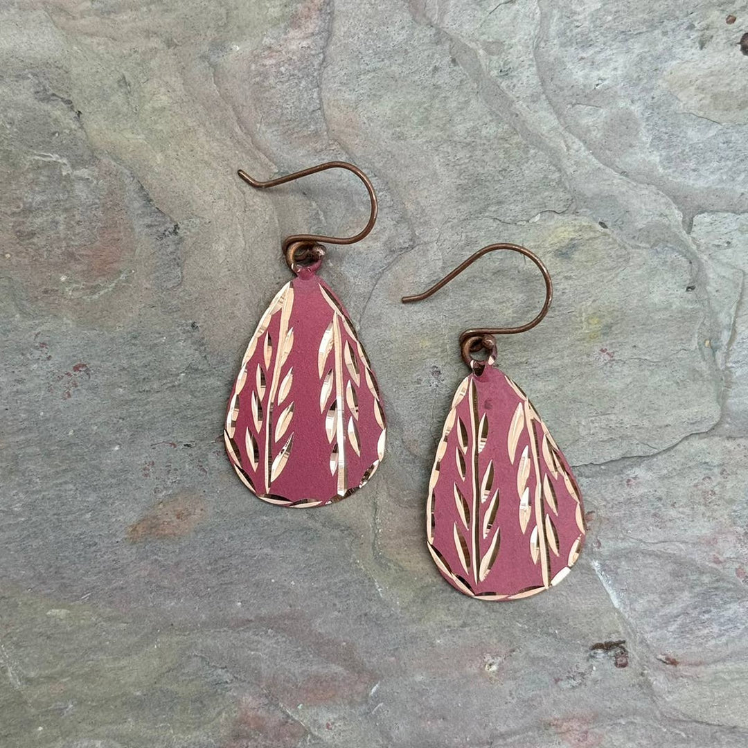 Patina Engraved Copper Earrings