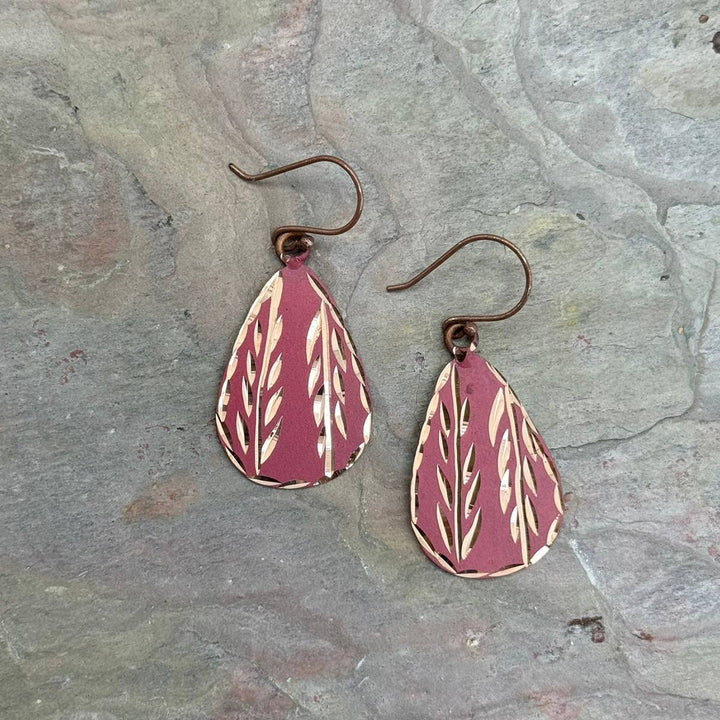 Patina Engraved Copper Earrings