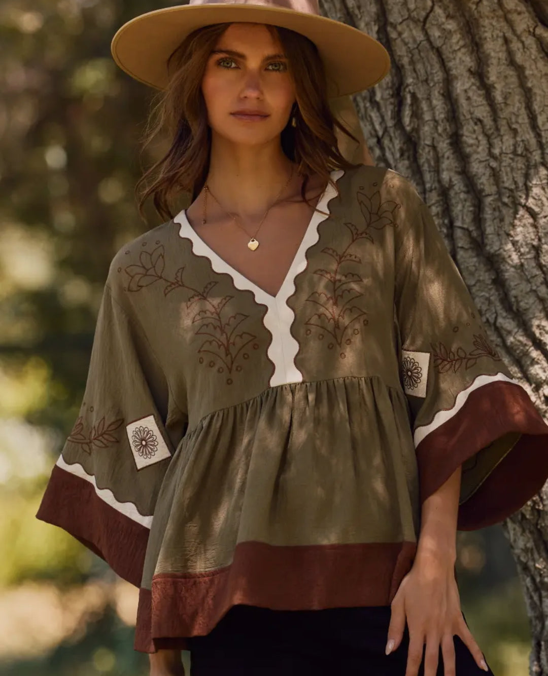 Meadow Muse Embroidered Babydoll Top