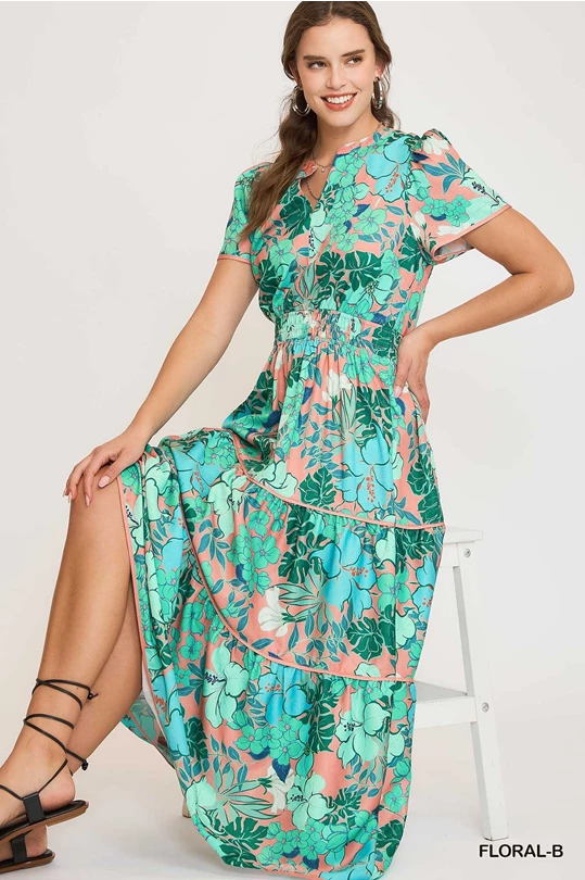 Abstract Floral Dress - Plus