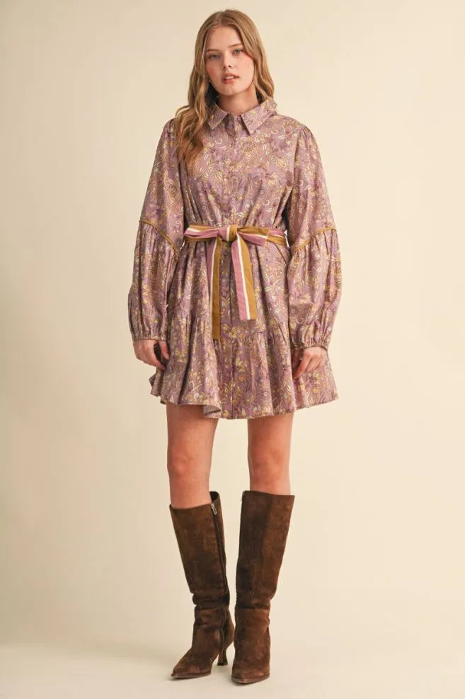Mulberry Paisley Tie-Waist Dress