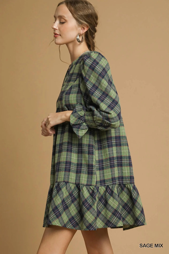 Sage Mix Plaid Dress