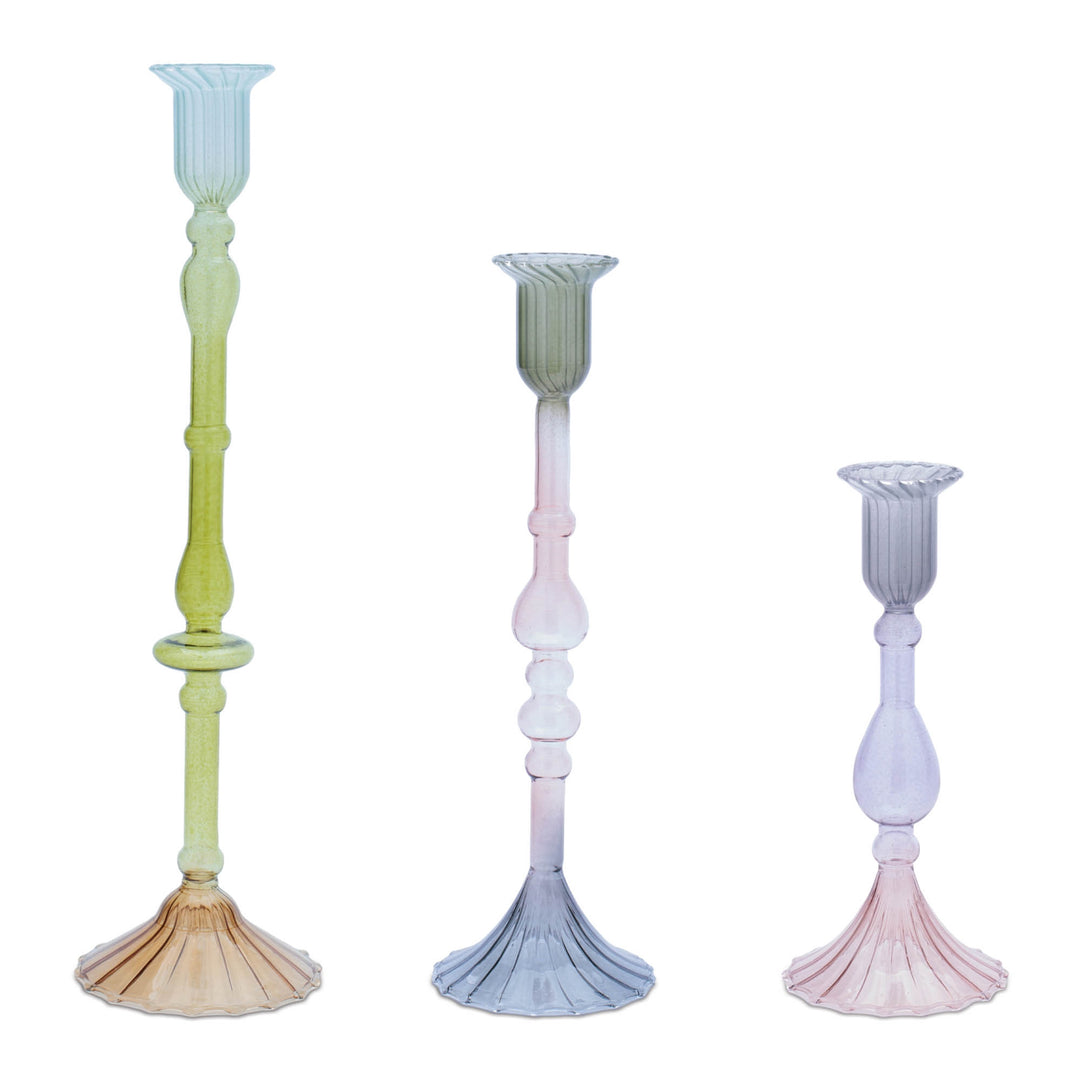 Pastel Prism Glass Candle Holder Set