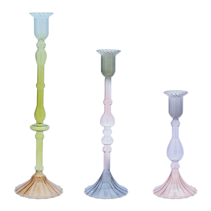Pastel Prism Glass Candle Holder Set