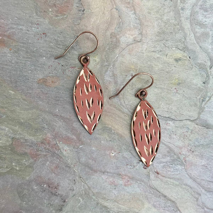 Patina Engraved Copper Earrings