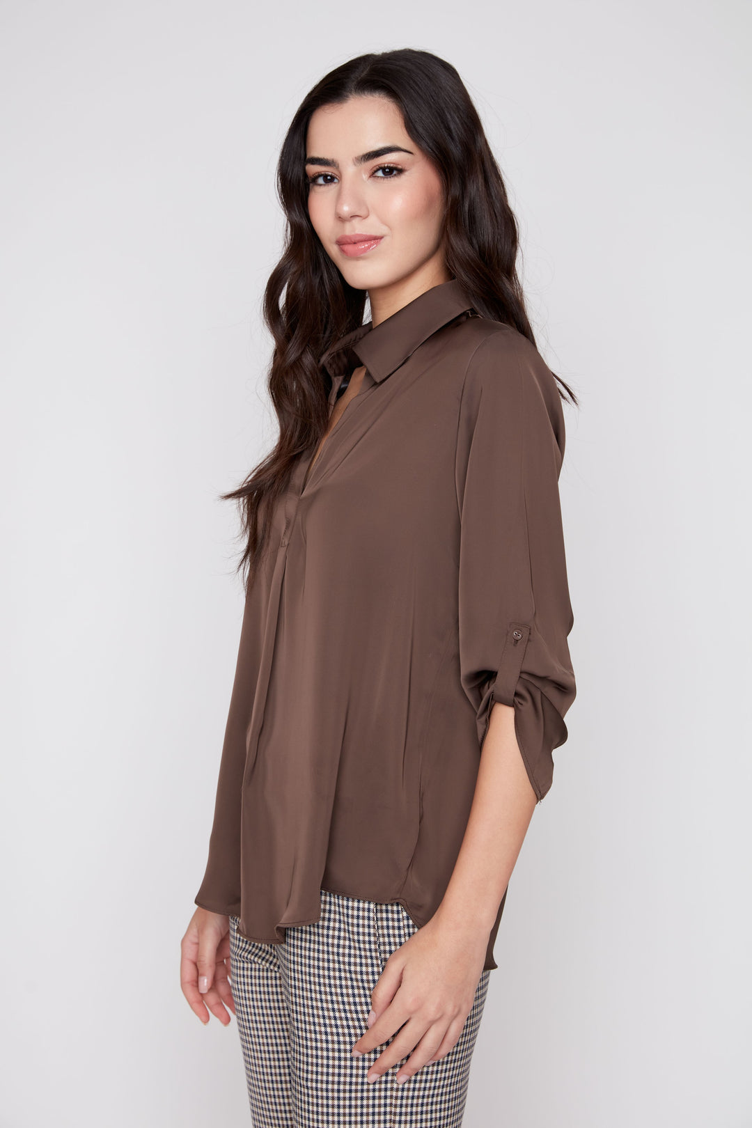 The Winslow Split Neck Blouse – Espresso