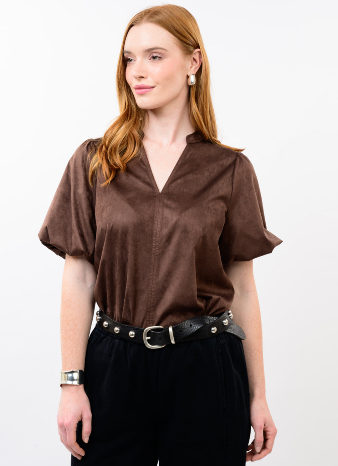 Espresso Suede Puff Sleeve Top