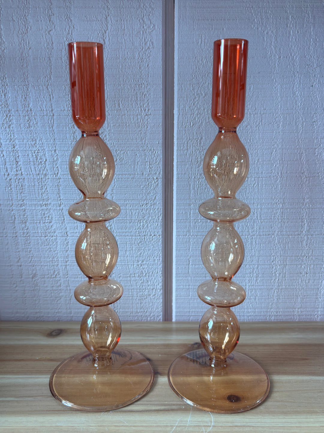 Blush Ombre Glass Candle Holder Set
