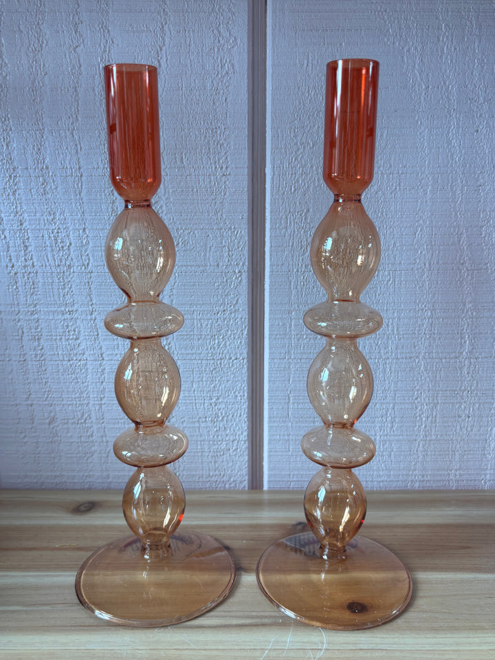 Blush Ombre Glass Candle Holder Set