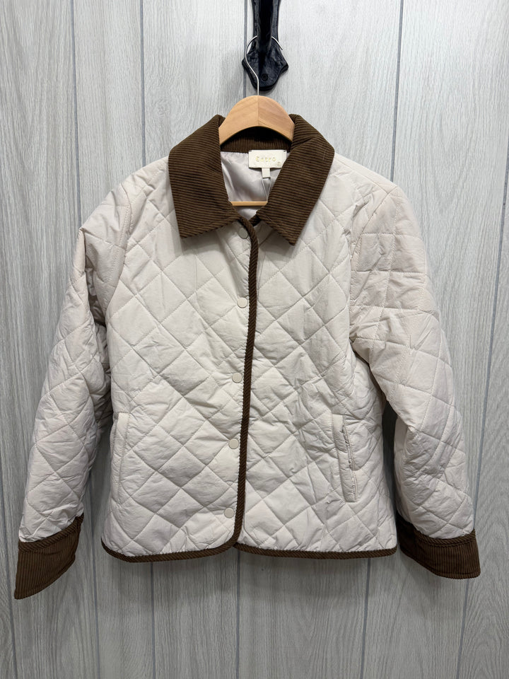 Classic Cream Quilted Jacket with Corduroy Trim