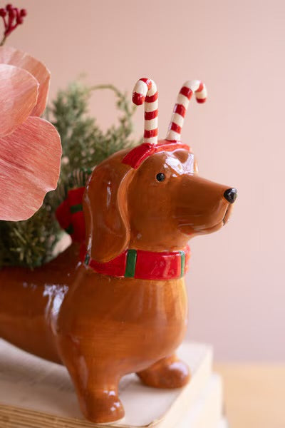 Candy Cane Cutie Dachshund Planter