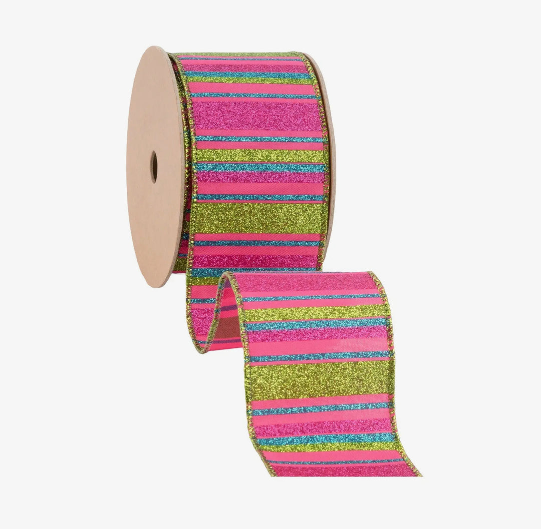 Neon Fiesta Glitter Stripe Wired Ribbon